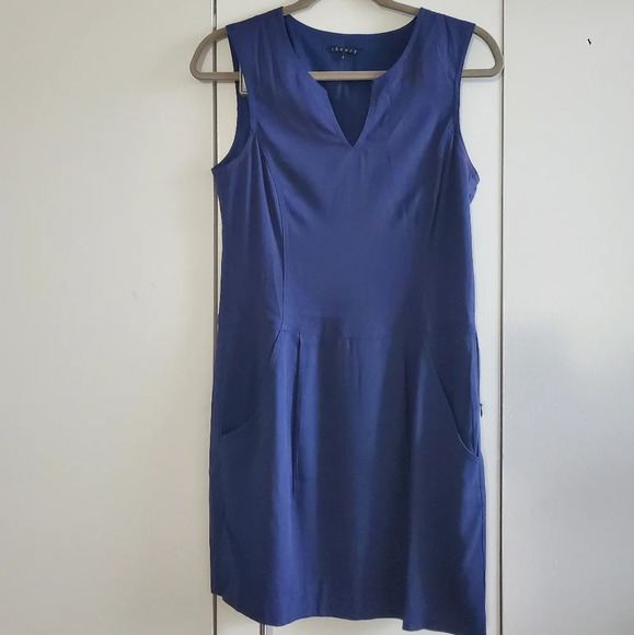Theory blue vneck sleeveless sheath dress with pockets size 4! - Picture 1 of 12